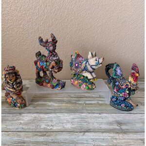 Crinkle Carousel Dept 56 Possible Dreams Lot of 4 Animals 1998 Resin Lion Pig